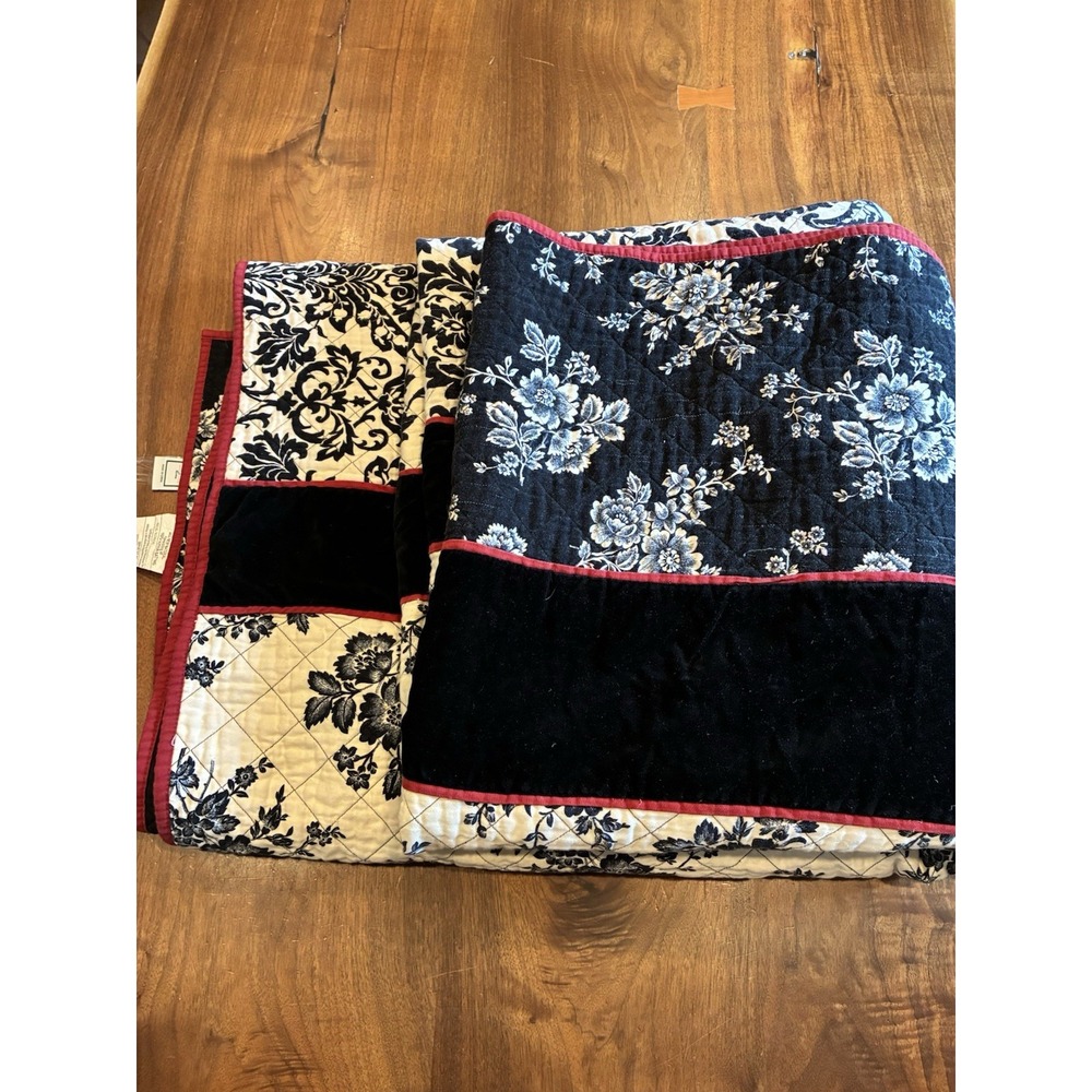 Vtg Waverly Norfolk Floral Patchwork Velvet Full/Queen Comforter Cotton
